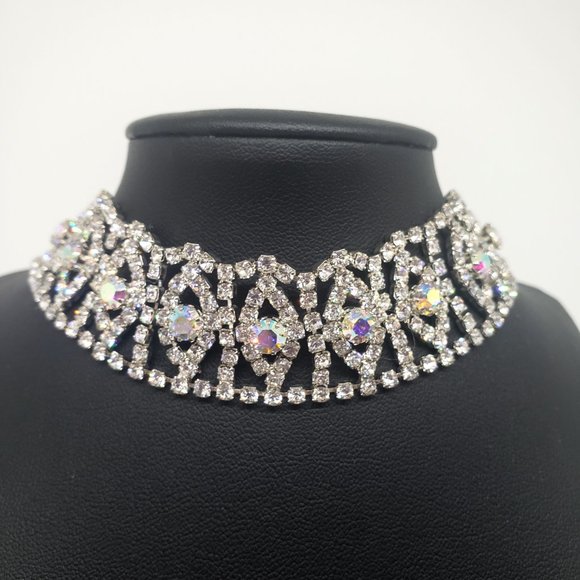 Vintage Iridescent Silver Cubic Zirconia Choker - Picture 4 of 12